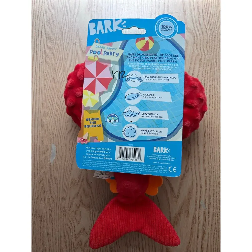 #2 New bark lobster dog paddle pool party toy pull through T-shirt rope squeaker
